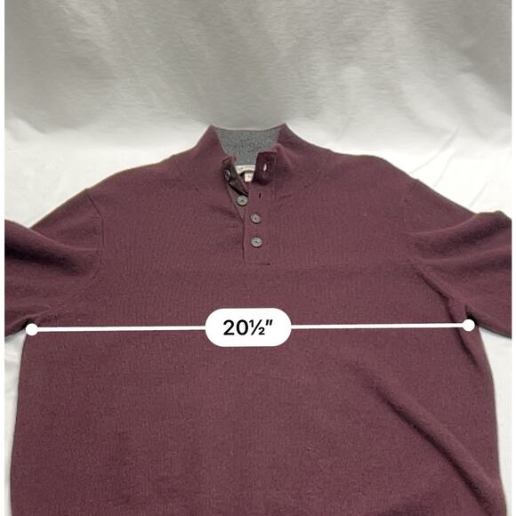 Kinross Cashmere 100% Cashmere Henley Sweater Maroon With Brown Elbow Patches M - Picture 6 of 8